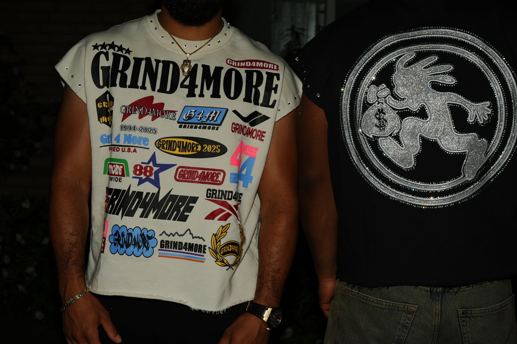 Grind4more Sleeveless Tee — Patchwork / Rhinestone Devil (Guaranteed Pre-Order)