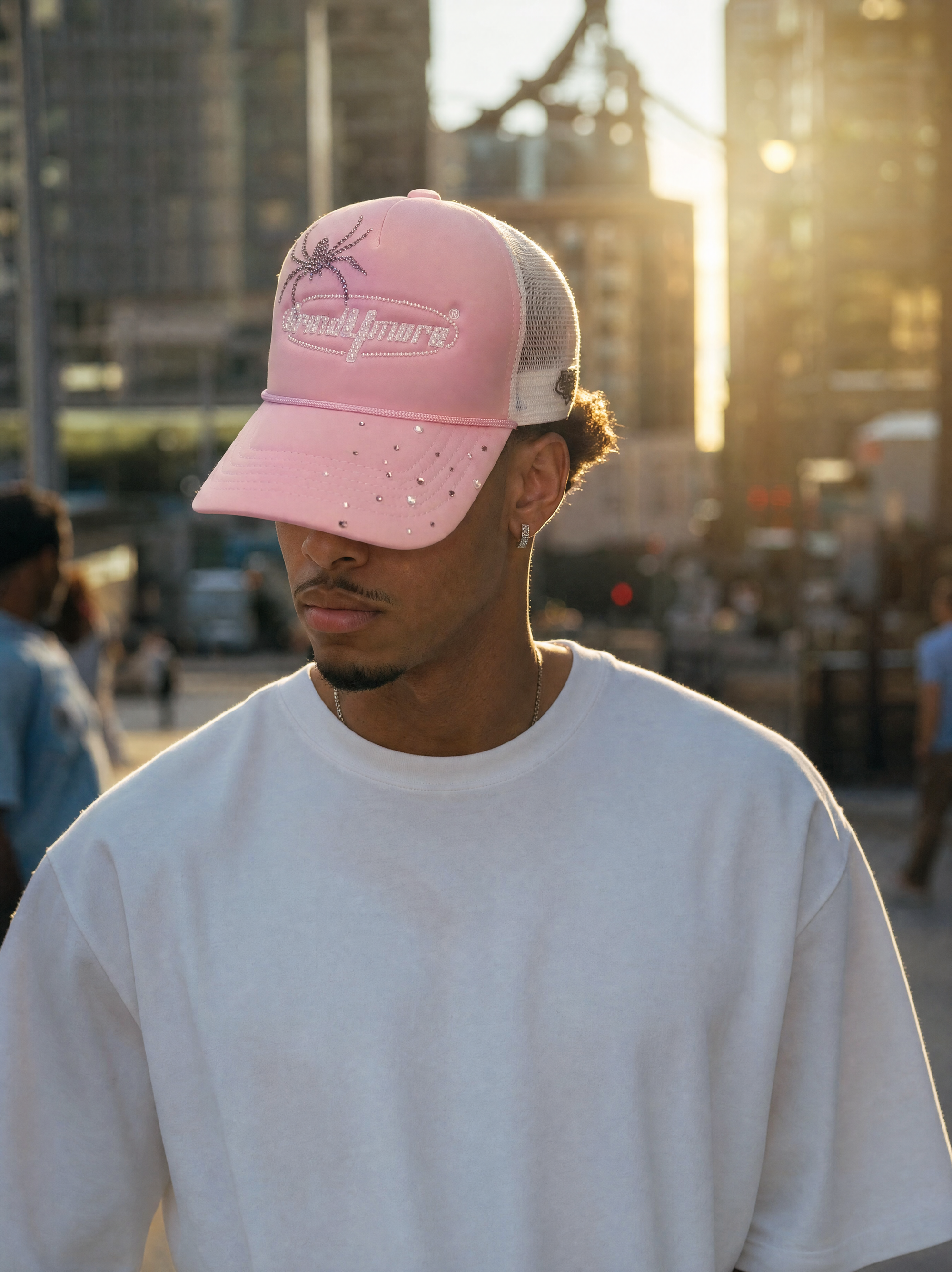 Grind4more Pink Spider Trucker Cap detail view